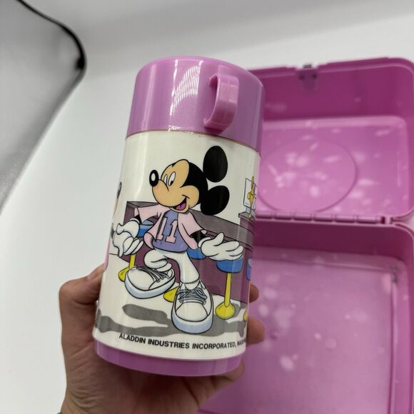 Vintage Mickey Minnie Mouse Plastic Lunch box With Thermos 50s Diner Theme - Picture 8 of 13